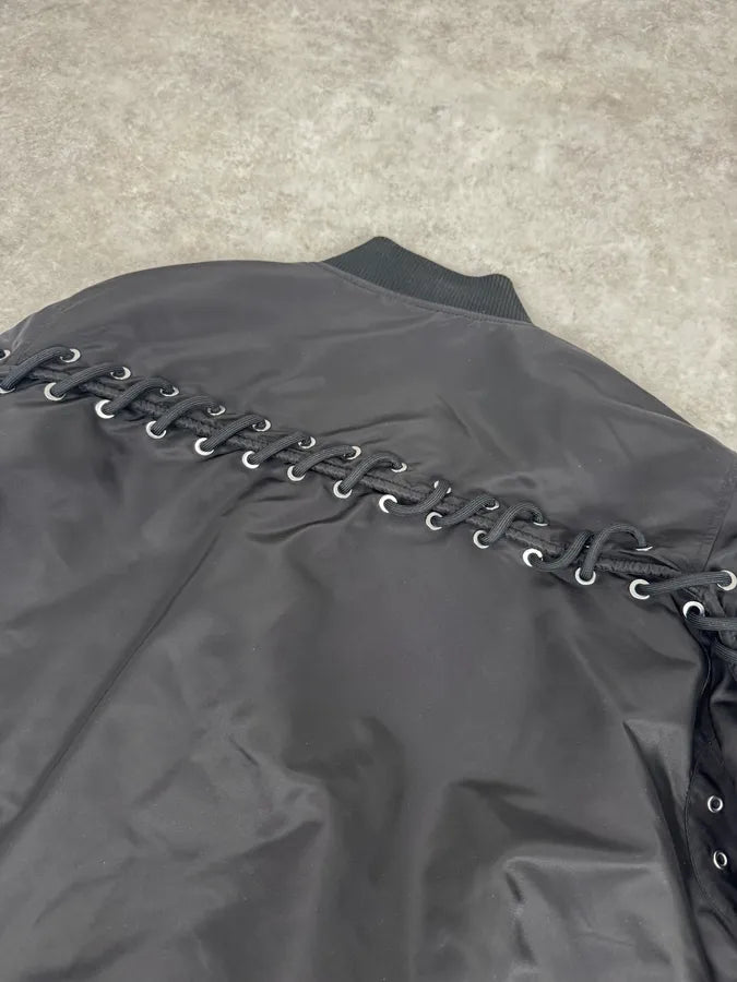 2000s Diesel Back Laced Black Bomber Jacket EubcIhg 5