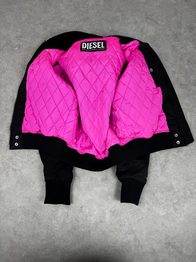 2000s Diesel Back Laced Black Bomber Jacket EubcIhg 6