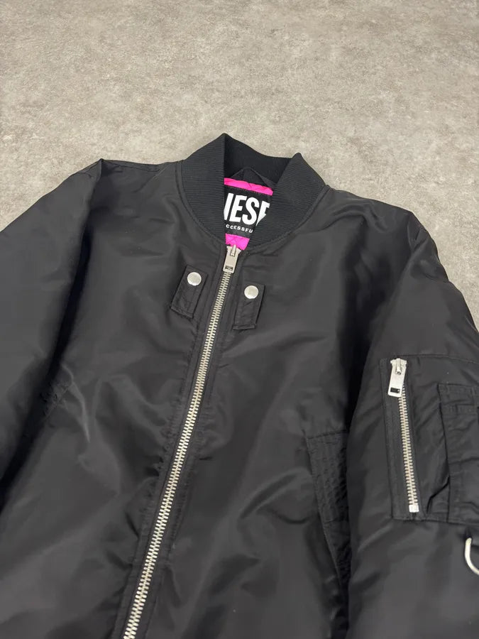 2000s Diesel Back Laced Black Bomber Jacket EubcIhg 4