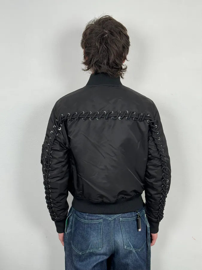 2000s Diesel Back Laced Black Bomber Jacket EubcIhg 2