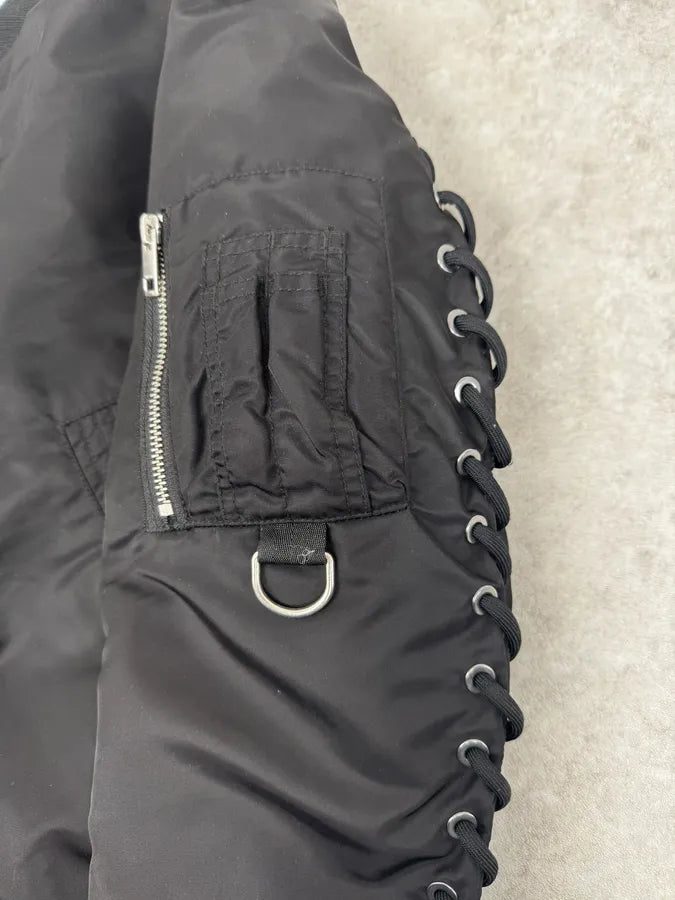 2000s Diesel Back Laced Black Bomber Jacket EubcIhg 7