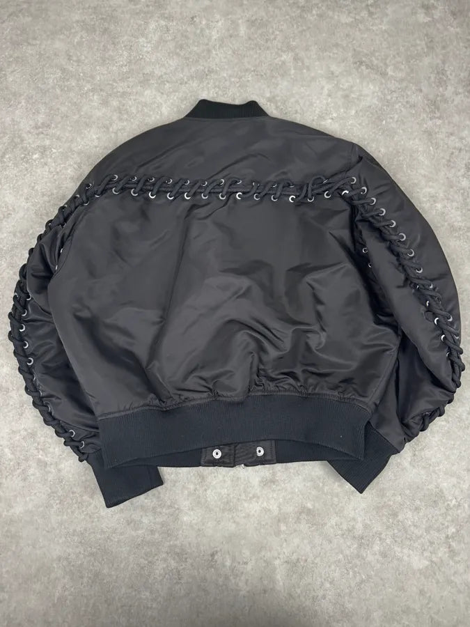 2000s Diesel Back Laced Black Bomber Jacket EubcIhg 3