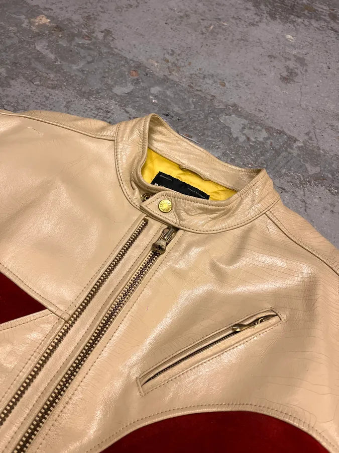 2000s Diesel Biker Cracked White Cream Leather Jacket EzDEQAW 4