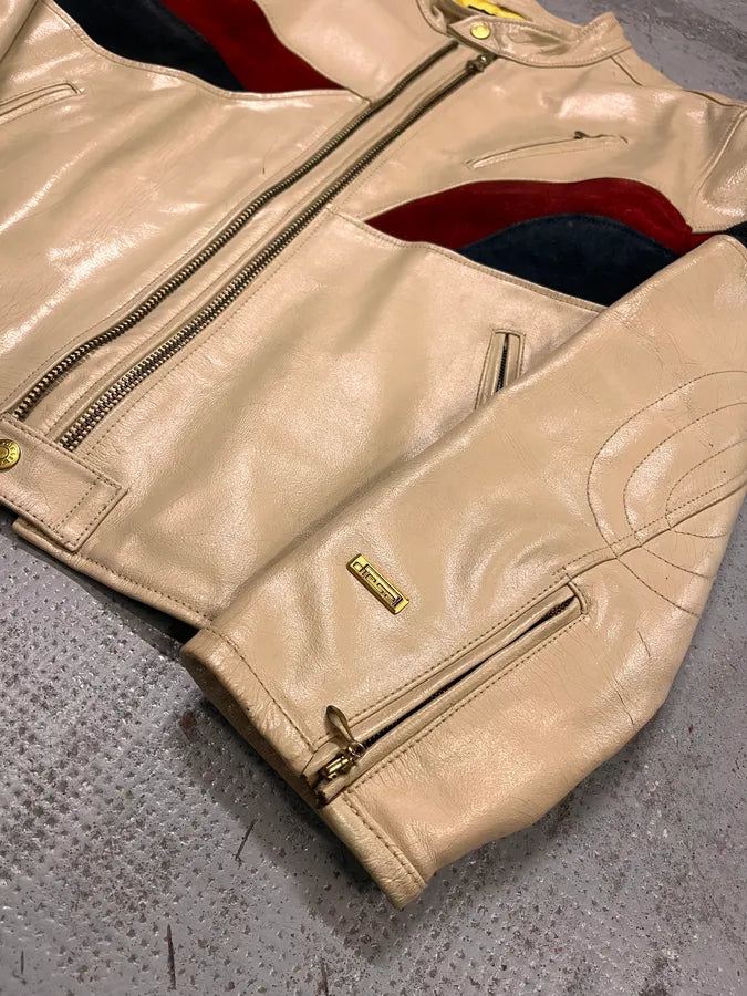 2000s Diesel Biker Cracked White Cream Leather Jacket EzDEQAW 5