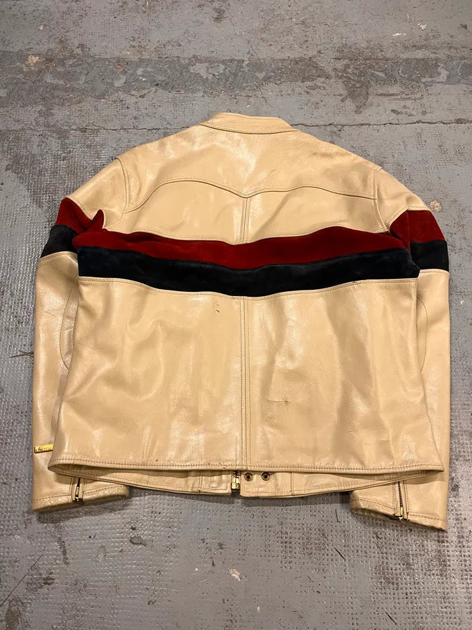 2000s Diesel Biker Cracked White Cream Leather Jacket EzDEQAW 6
