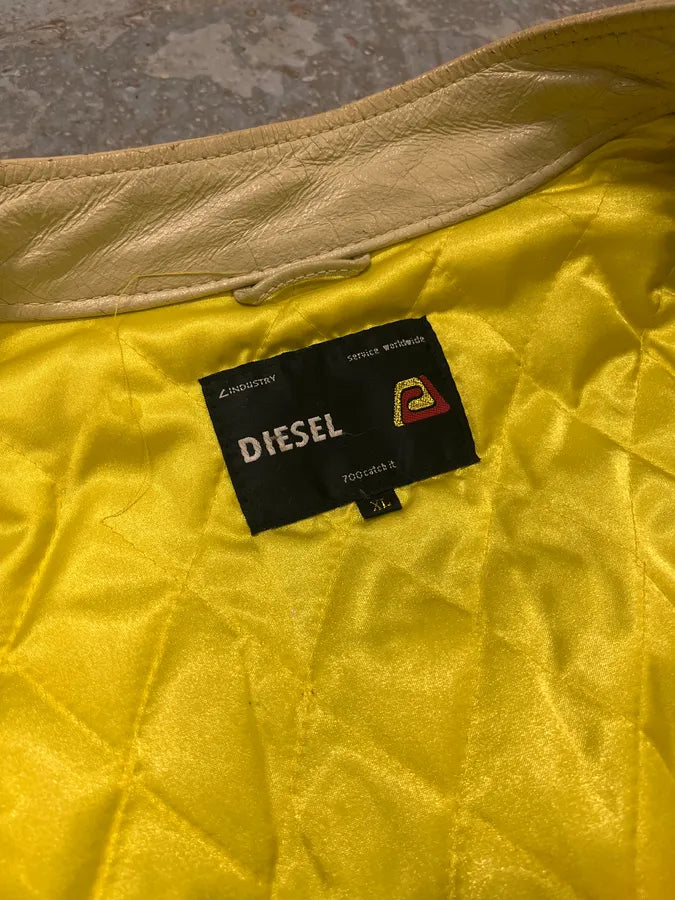 2000s Diesel Biker Cracked White Cream Leather Jacket EzDEQAW 8