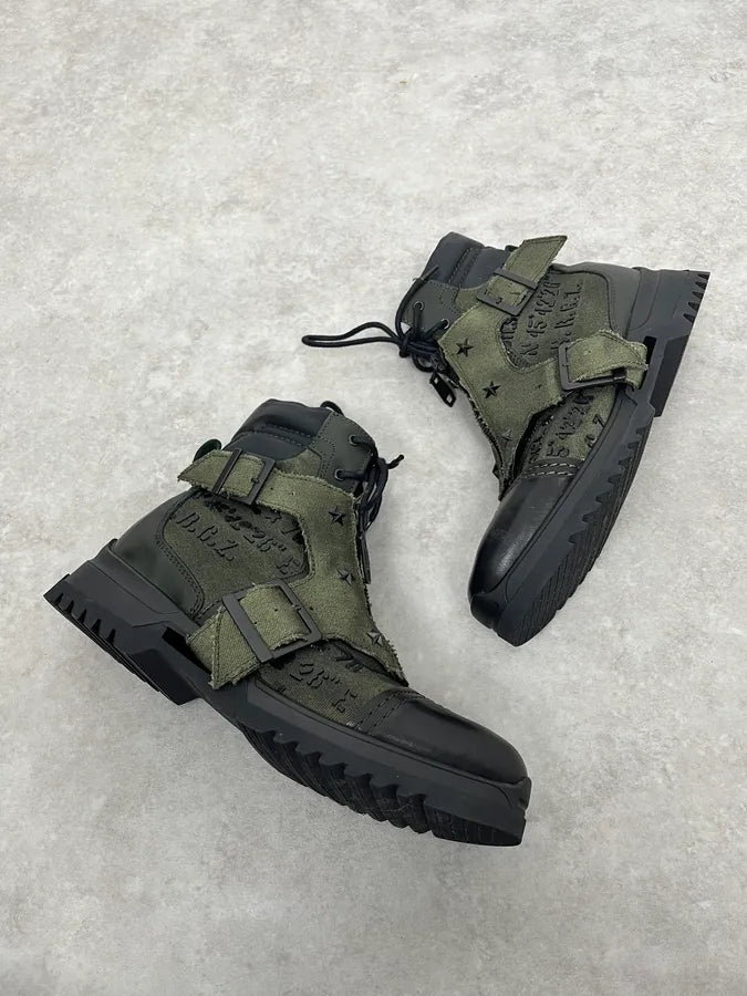 2000s Diesel Black & Green Military Combat Leather Boots BkhCHGr 1