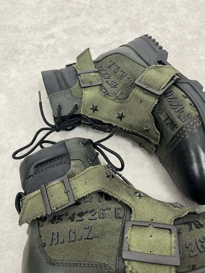 2000s Diesel Black & Green Military Combat Leather Boots BkhCHGr 3