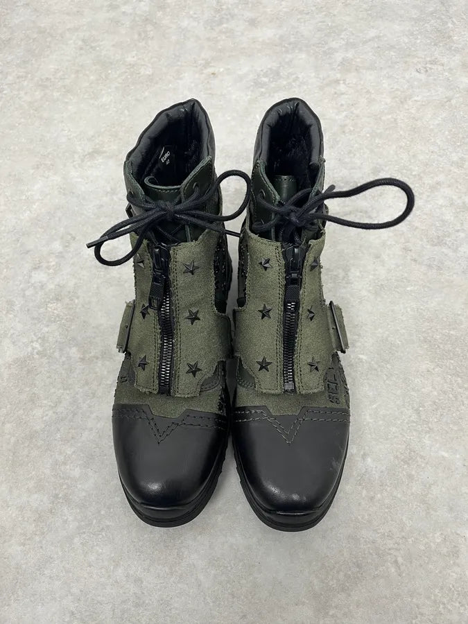 2000s Diesel Black & Green Military Combat Leather Boots BkhCHGr 4