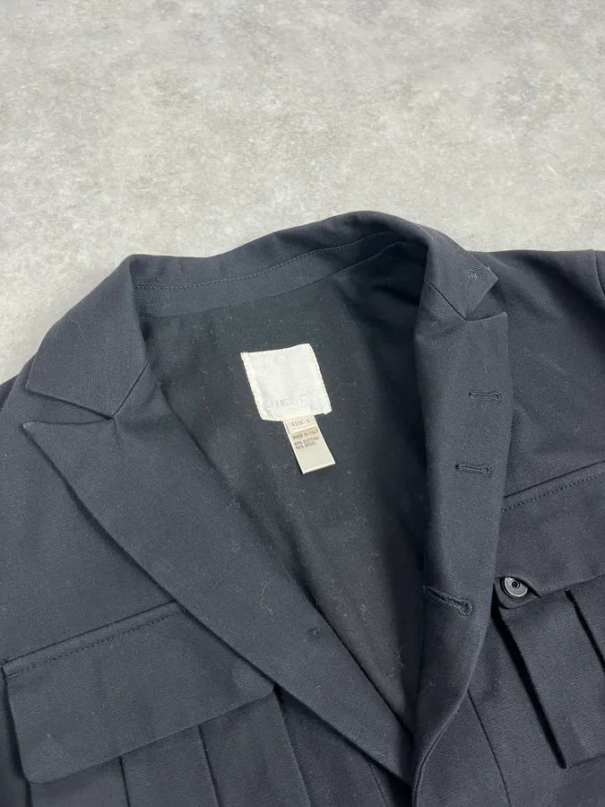 2000s Diesel Black Buttoned Wool Blazer Jacket KPPDZZP 4