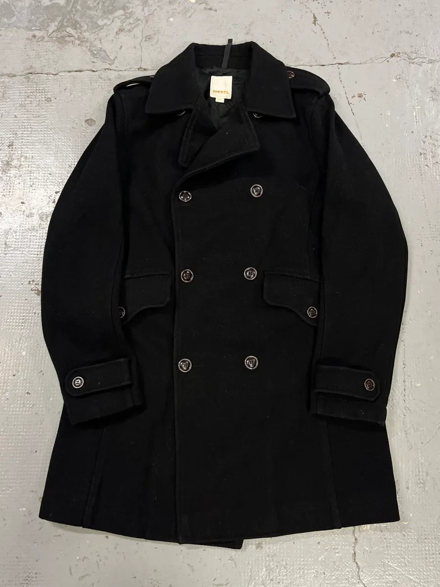 2000s Diesel Black Buttuoned Wool Duffle Coat YTCuLDs 0