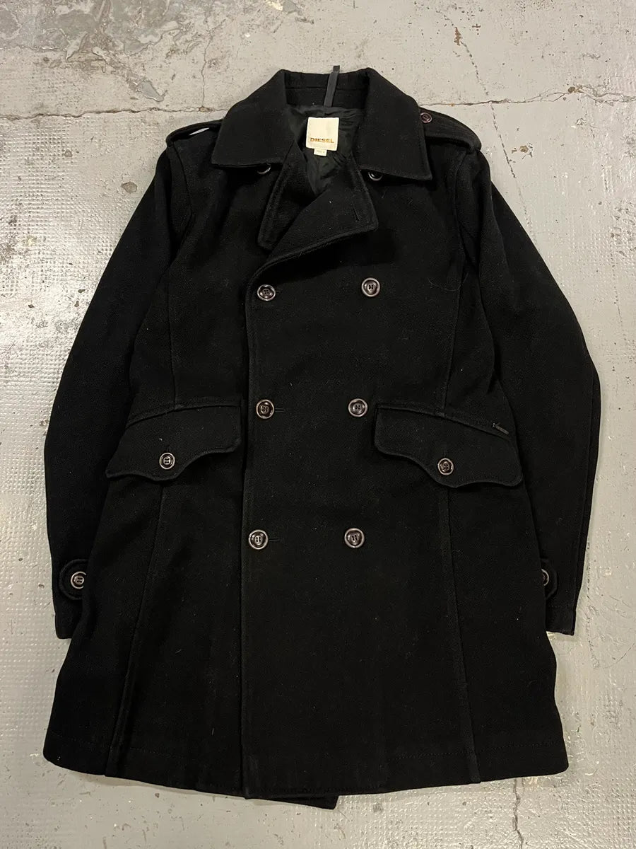 2000s Diesel Black Buttuoned Wool Duffle Coat YTCuLDs 3