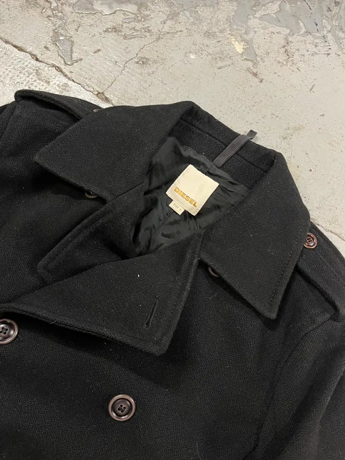 2000s Diesel Black Buttuoned Wool Duffle Coat YTCuLDs 4