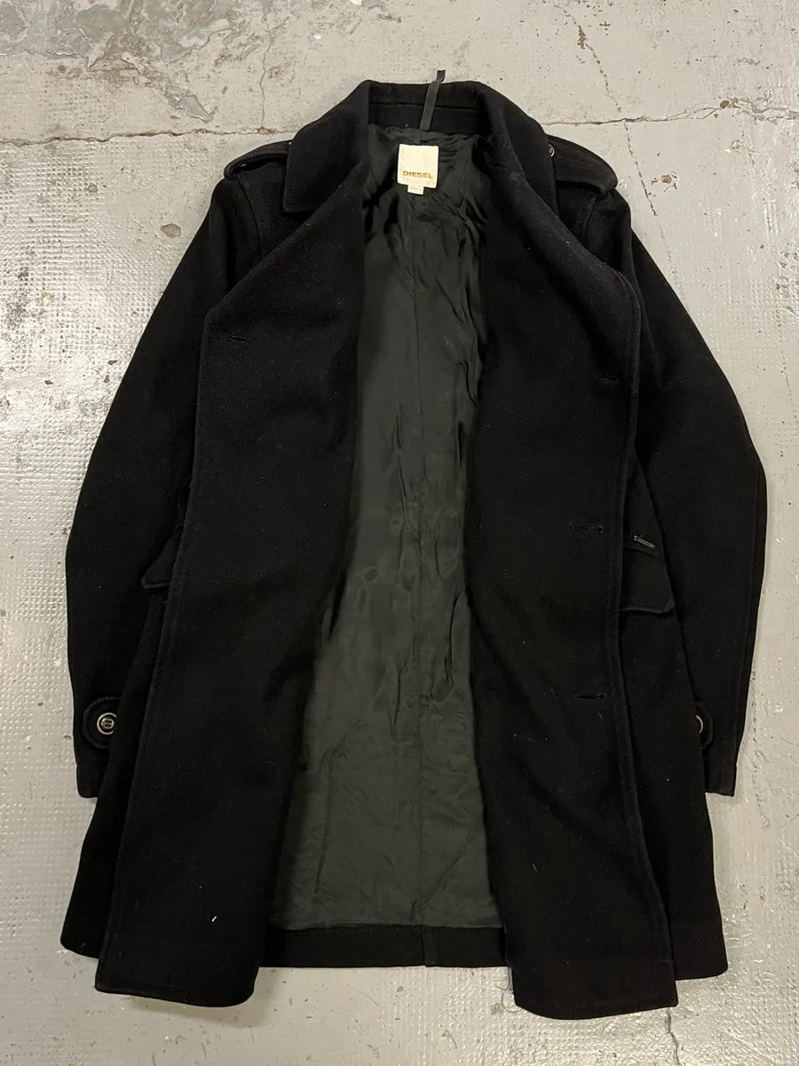 2000s Diesel Black Buttuoned Wool Duffle Coat YTCuLDs 5