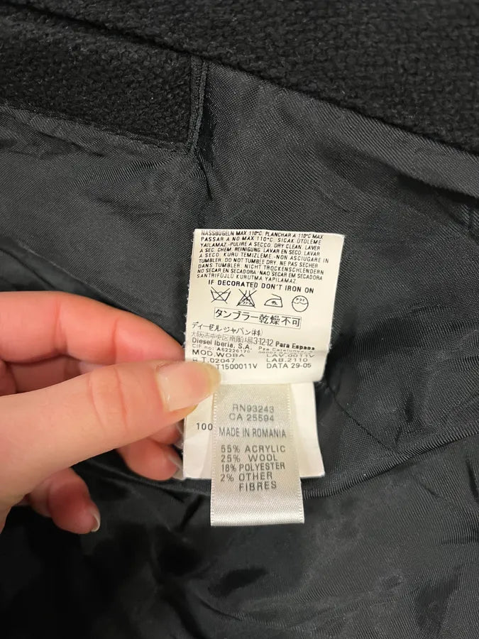 2000s Diesel Black Buttuoned Wool Duffle Coat YTCuLDs 9