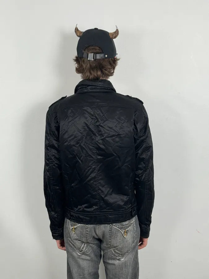 2000s Diesel Black Premium Satin Cargo Jacket vGeVkjX 2