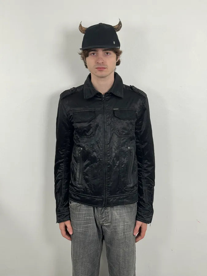 2000s Diesel Black Premium Satin Cargo Jacket vGeVkjX 1