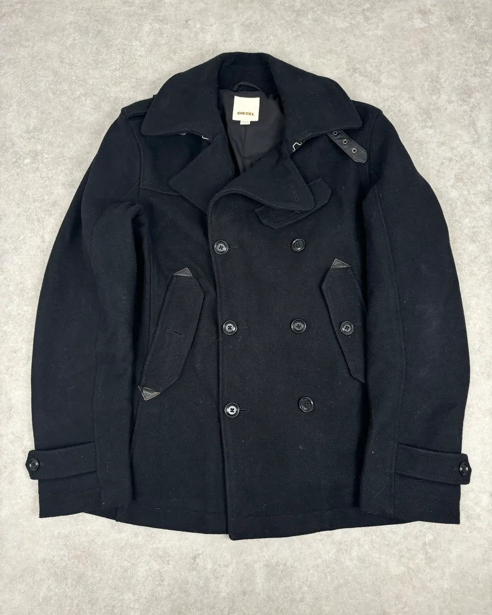 2000s Diesel Black Classy Wool Caban Jacket NTPWygL 0