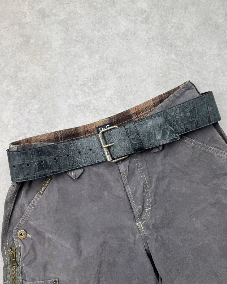 2000s Diesel Black Crocodile Skin Effect Leather Belt ALJyQqm 1