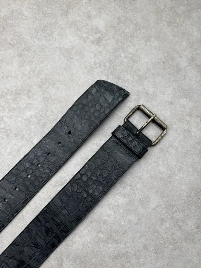 2000s Diesel Black Crocodile Skin Effect Leather Belt ALJyQqm 2