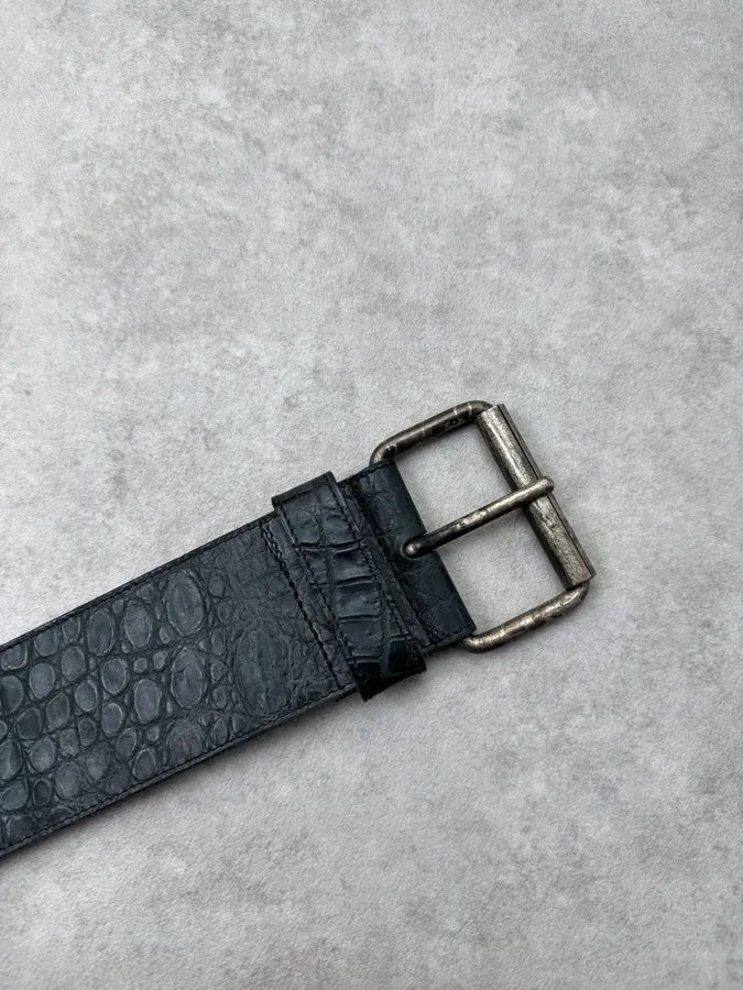 2000s Diesel Black Crocodile Skin Effect Leather Belt ALJyQqm 5