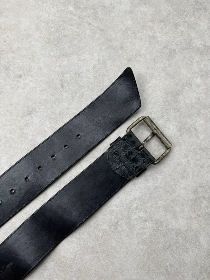 2000s Diesel Black Crocodile Skin Effect Leather Belt ALJyQqm 3