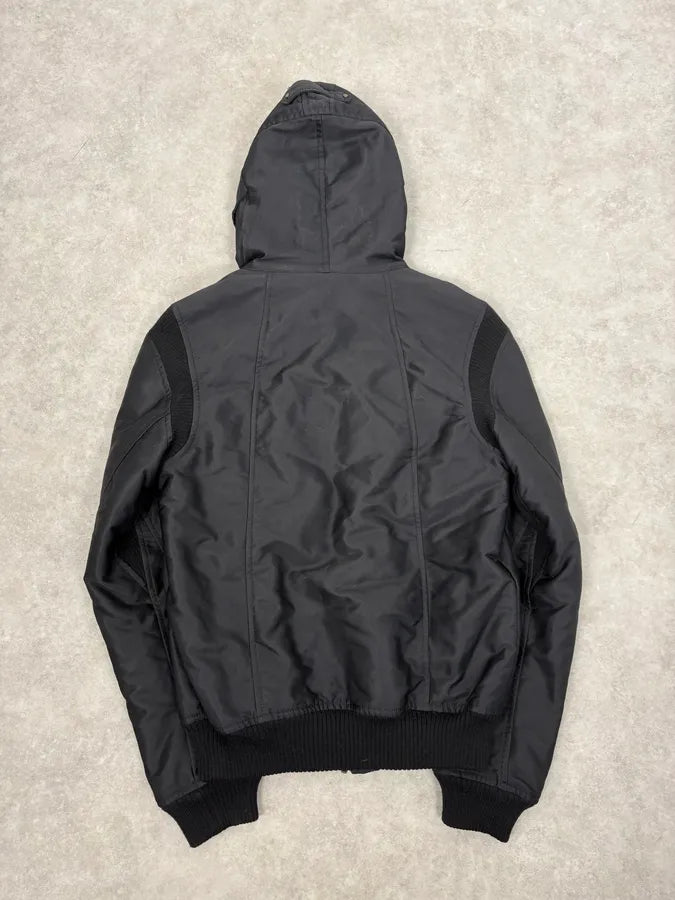 2000s Diesel Black Fur Collar Hooded Bomber Jacket OoKcqBQ 5