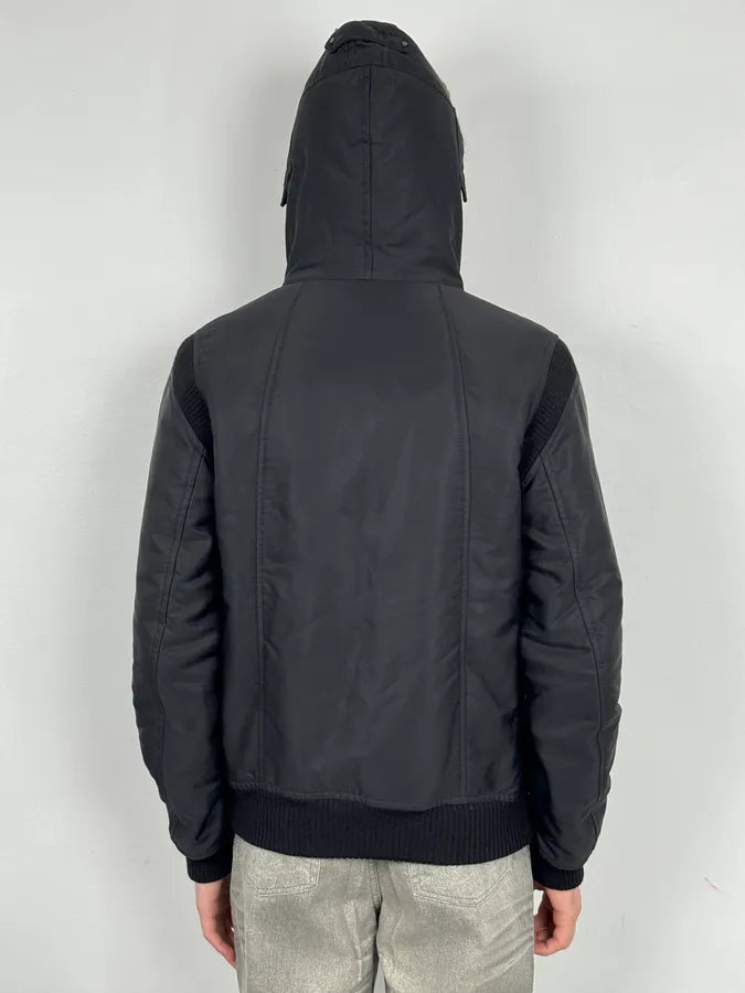 2000s Diesel Black Fur Collar Hooded Bomber Jacket OoKcqBQ 2