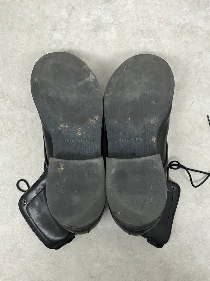 2000s Diesel Black High Leather Boots bNYewXc 6