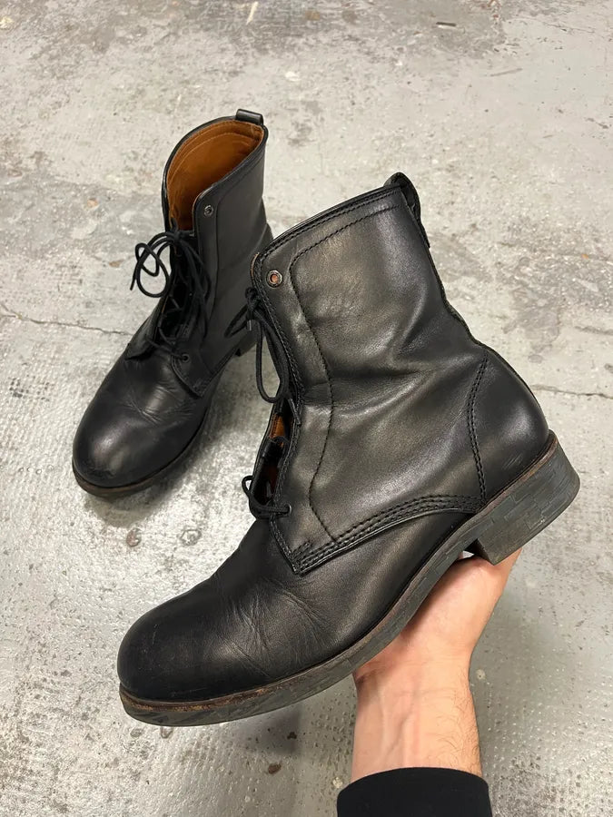 2000s Diesel Black High Leather Boots hXTumog 0