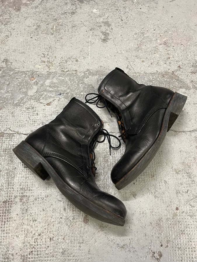 2000s Diesel Black High Leather Boots hXTumog 1