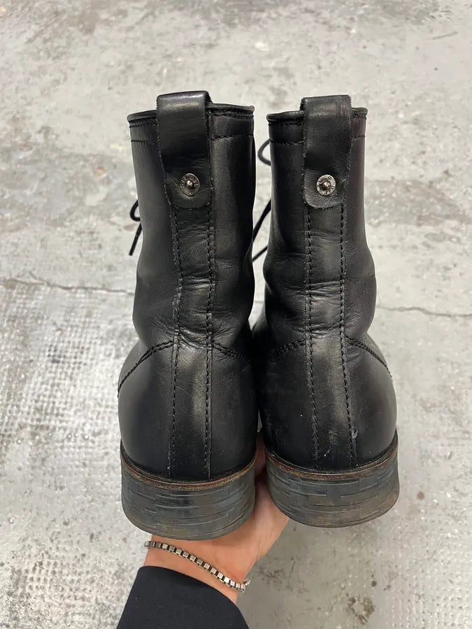 2000s Diesel Black High Leather Boots hXTumog 4