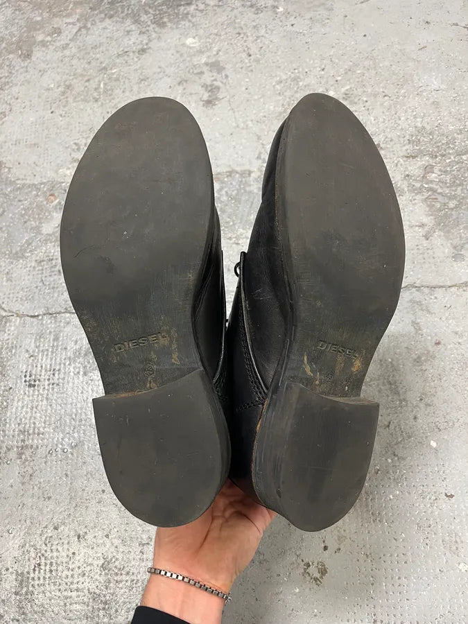 2000s Diesel Black High Leather Boots hXTumog 5