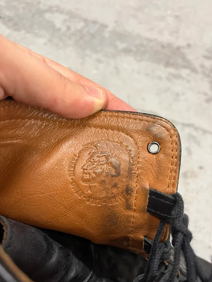 2000s Diesel Black High Leather Boots hXTumog 7