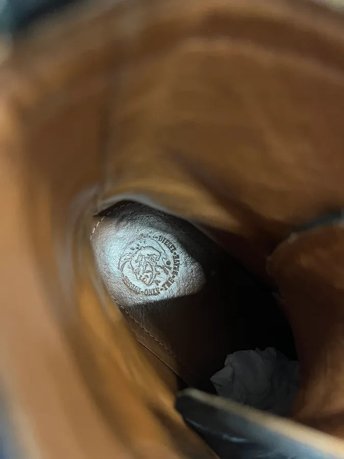 2000s Diesel Black High Leather Boots hXTumog 9