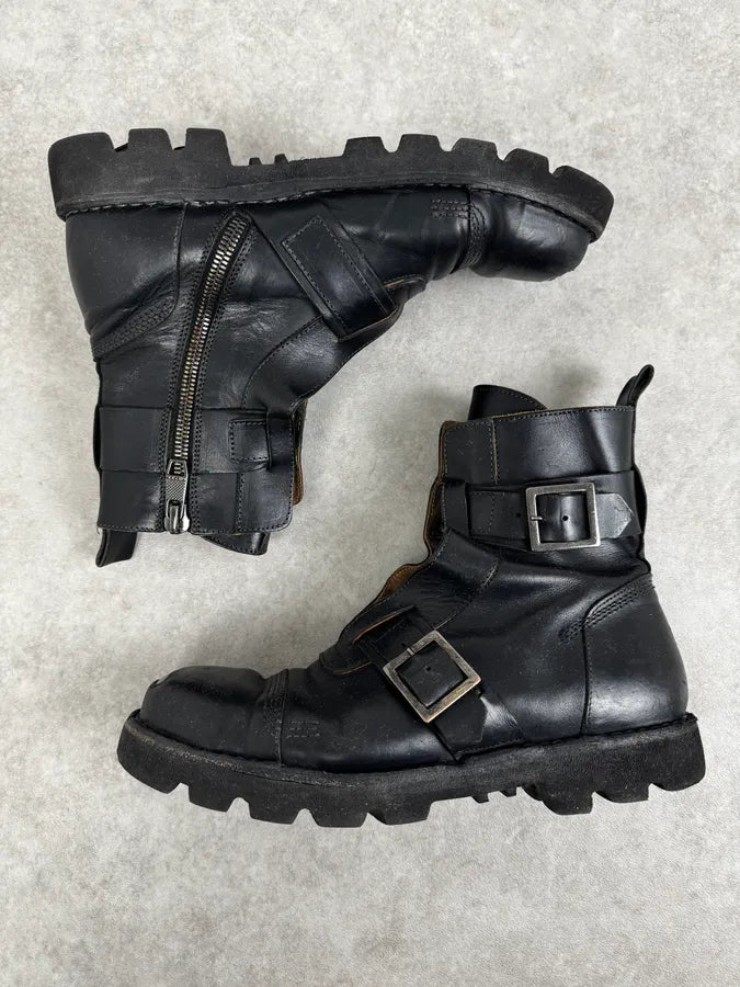 2000s Diesel Black Leather Combat Steel Toe Boots RYenjUd 1