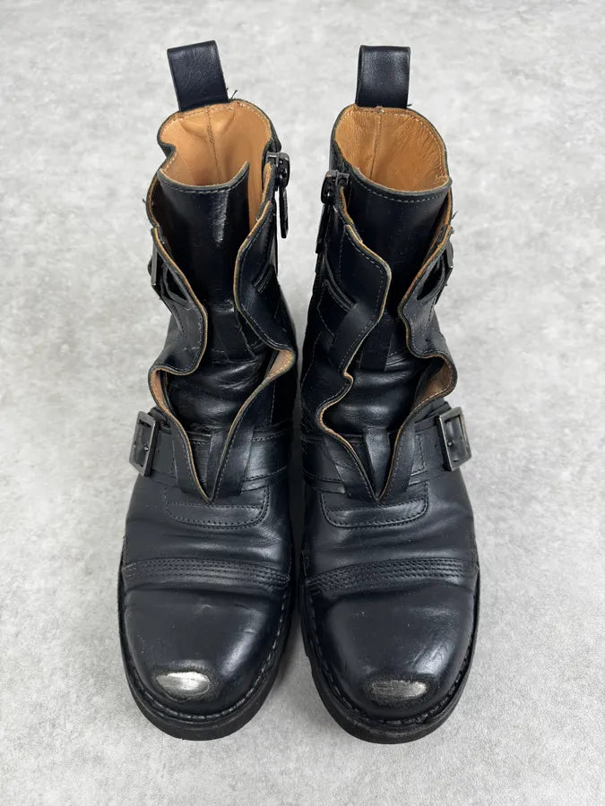 2000s Diesel Black Leather Combat Steel Toe Boots RYenjUd 3