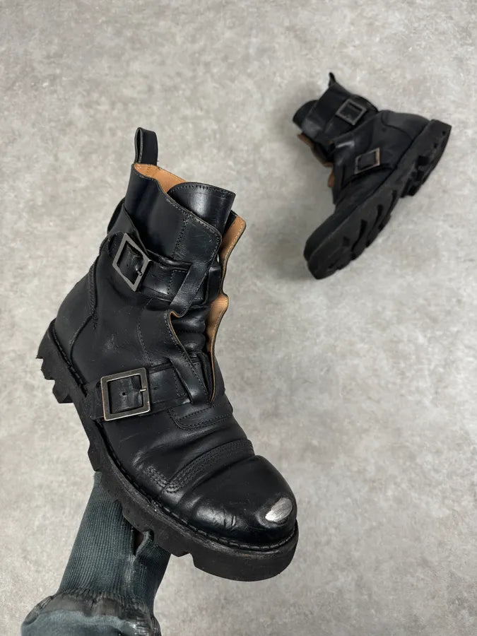 2000s Diesel Black Leather Combat Steel Toe Boots RYenjUd 0