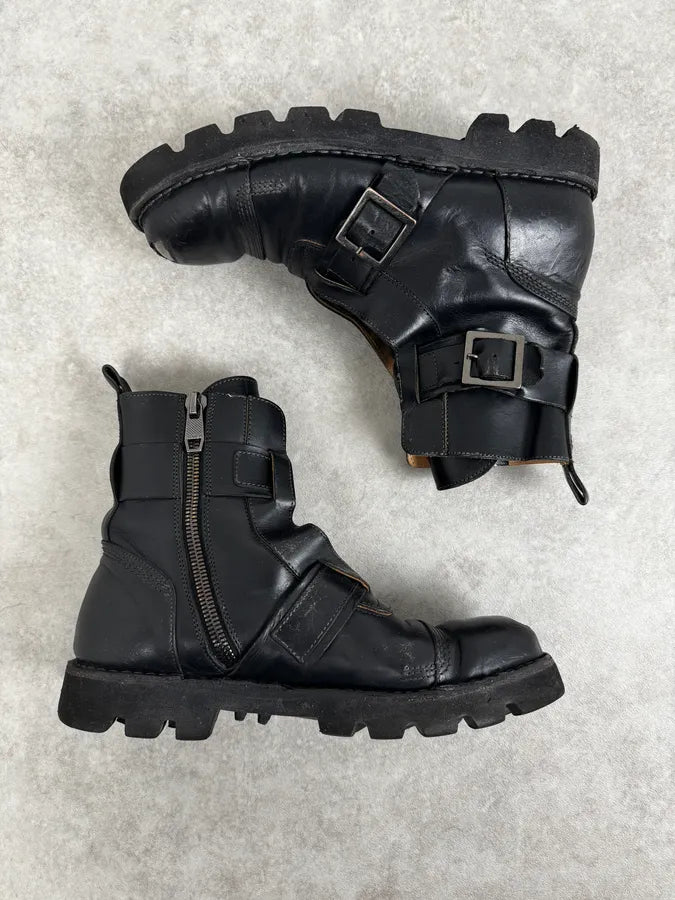 2000s Diesel Black Leather Combat Steel Toe Boots RYenjUd 2