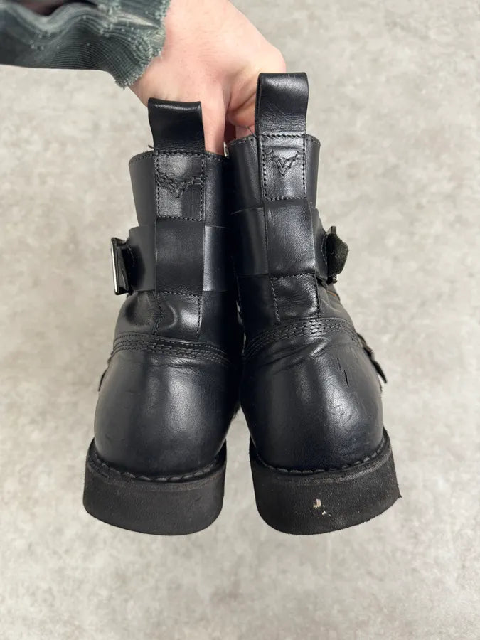 2000s Diesel Black Leather Combat Steel Toe Boots RYenjUd 7