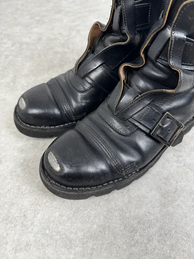 2000s Diesel Black Leather Combat Steel Toe Boots RYenjUd 4