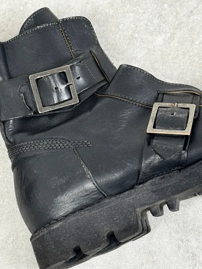 2000s Diesel Black Leather Combat Steel Toe Boots RYenjUd 6