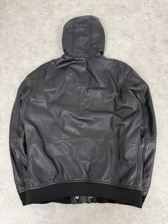 2000s Diesel Black Mafia Leather Hooded Jacket aNOnIcv 3