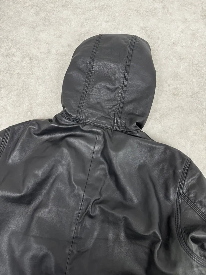 2000s Diesel Black Mafia Leather Hooded Jacket aNOnIcv 5