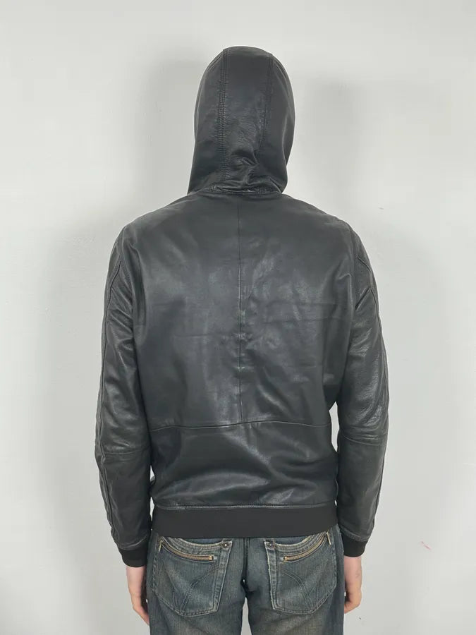 2000s Diesel Black Mafia Leather Hooded Jacket aNOnIcv 2