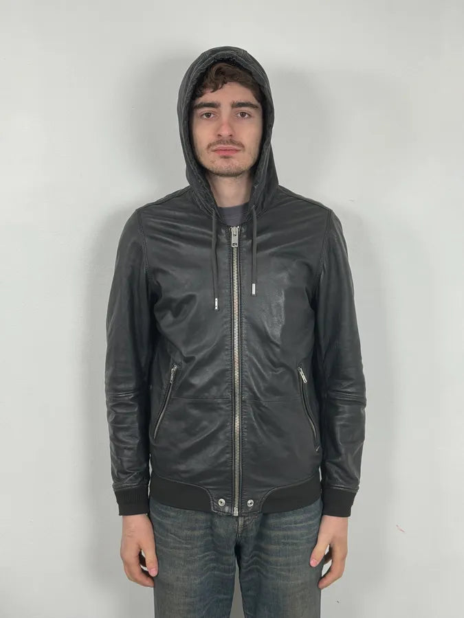 2000s Diesel Black Mafia Leather Hooded Jacket aNOnIcv 1
