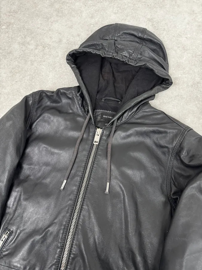 2000s Diesel Black Mafia Leather Hooded Jacket aNOnIcv 4