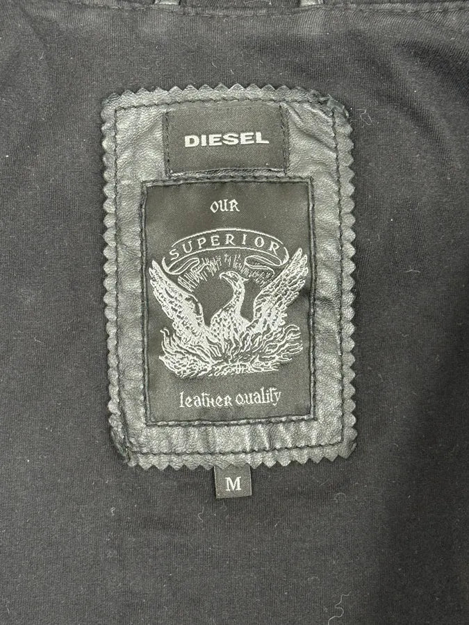 2000s Diesel Black Mafia Leather Hooded Jacket aNOnIcv 10