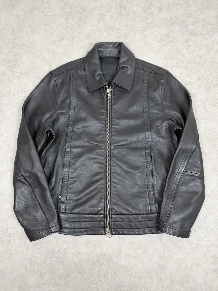 2000s Diesel Black Minimalist Leather Mafia Jacket Kgdrqqn 0