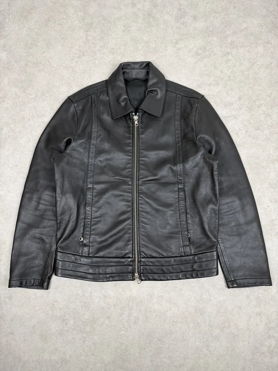 2000s Diesel Black Minimalist Leather Mafia Jacket Kgdrqqn 1